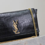 Saint Laurent Reversible Kate Medium In Crocodile-Embossed Leather Black